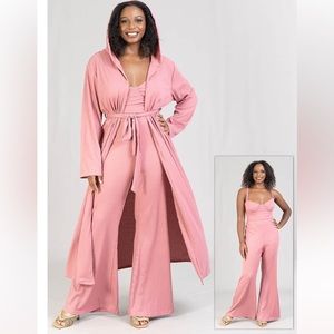 3 Piece - Duster with Hood, Top, Pants Dusty Pink